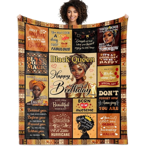 African American Birthday Gifts for Women Blanket 60x50in, Encouragement Inspirational Bday Gift, Afro Birthday Gifts Idea for Black Mom Lady Women Girl Best Friend