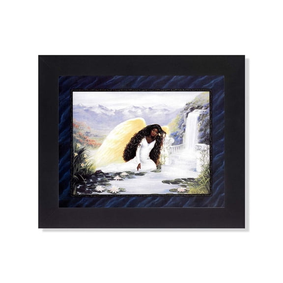 African American Black Angel #1 with Waterfall and Columns Black Framed 8x10 Art Print