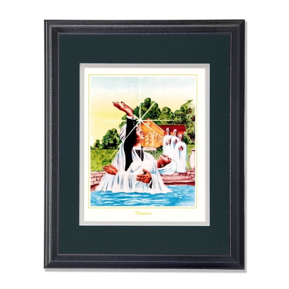African American Black Baptism Day Religious Wall Picture G/W Matted Framed Art Print