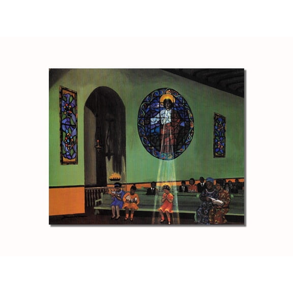 African American Black Church Praying in Light of Jesus Wall Picture 8x10 Art Print
