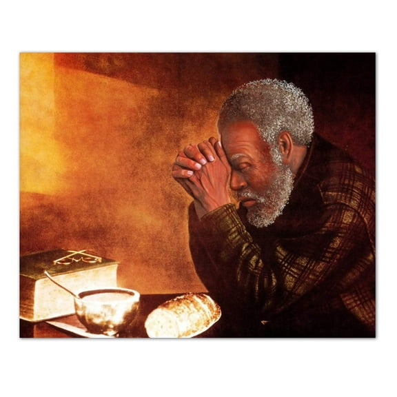 African American Black Daily Bread Man Praying Grace Religious Wall Picture 8x10 Art Print (with Frame Options)