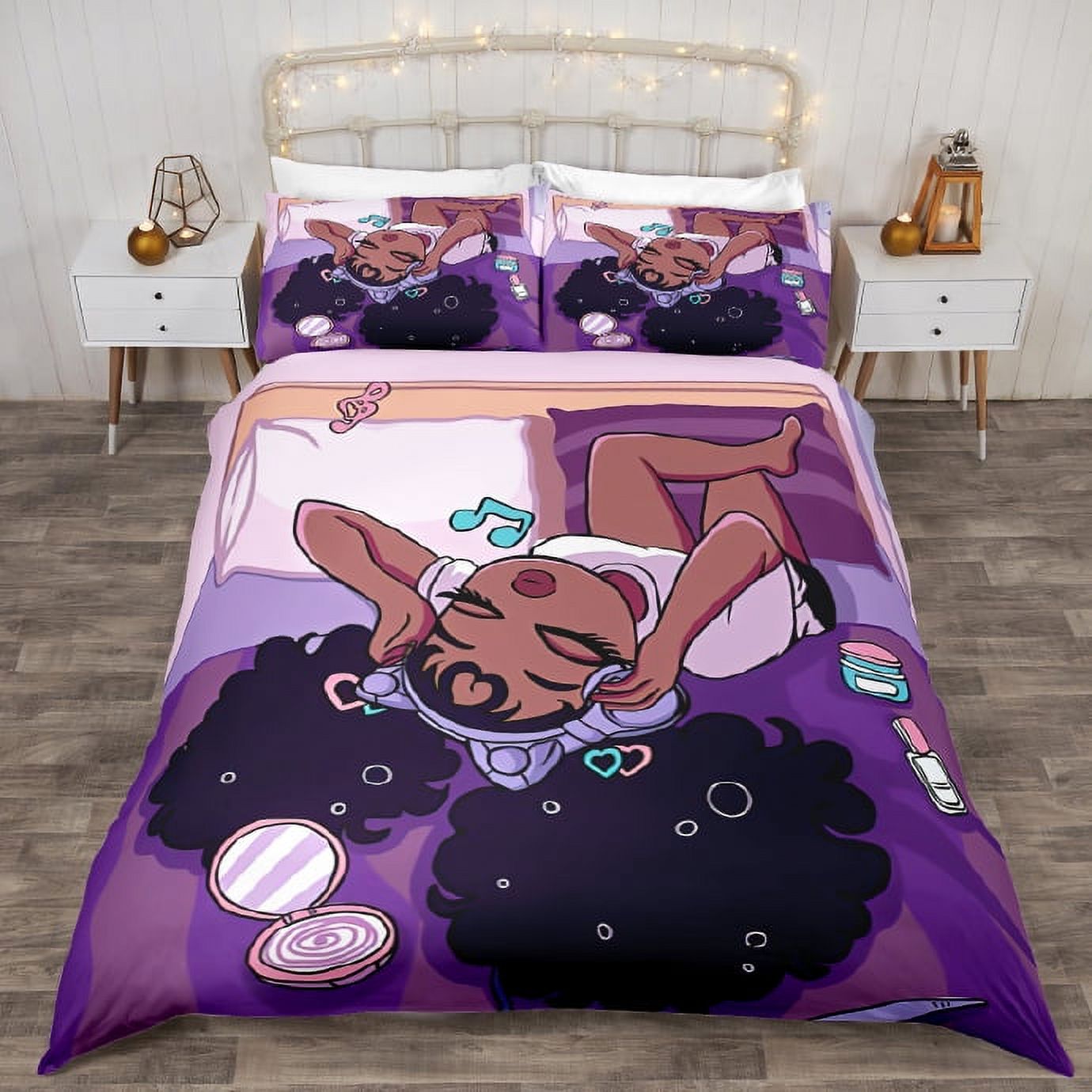 African American Black Girl Duvet Cover Set Queen Size, Black Girls Magic Duvet Cover for Kawaii