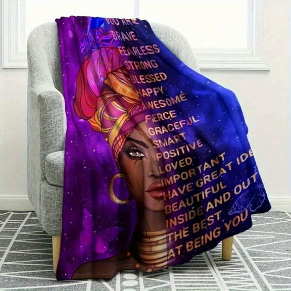 African American Black Girls Women Blanket Birthday Gift Women Inspirational Positive Quote Purple Gift Home Bedroom Decor Soft Comfort Plush Blanket Colorful