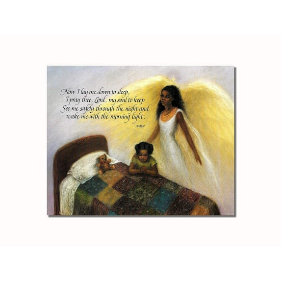 African American Black Guardian Angel Girl Praying Lord's Prayer Wall Picture 8x10 Art Print