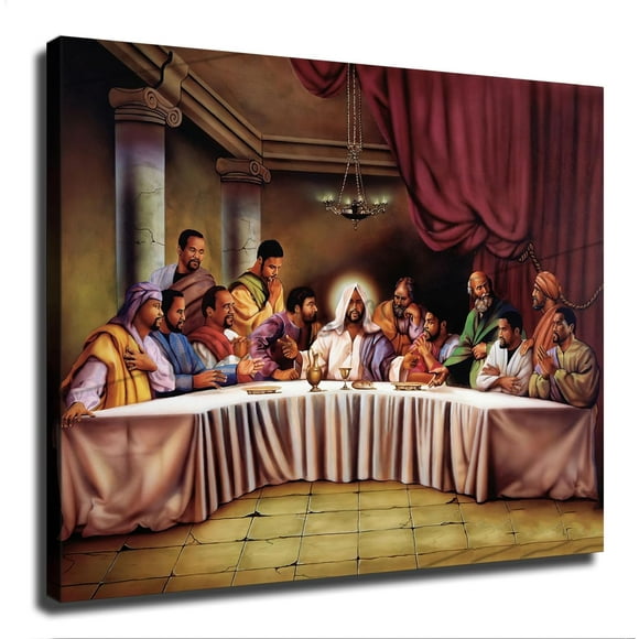 African American Black Jesus The Last Supper Canvas Poster Modern Aesthetic Background Wall Canvas Wall Art Decoration Holiday Gift (Unframed,08×10inch)