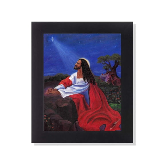 African American Black Jesus Praying at Gethsemane Rock Black Framed 8x10 Art Print