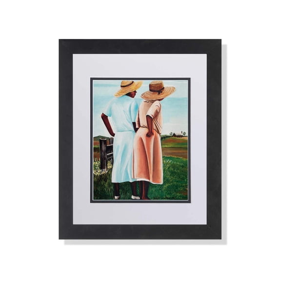 African American Black Ladies Talk About Farming Wall Picture W/B Matted Framed Art Print