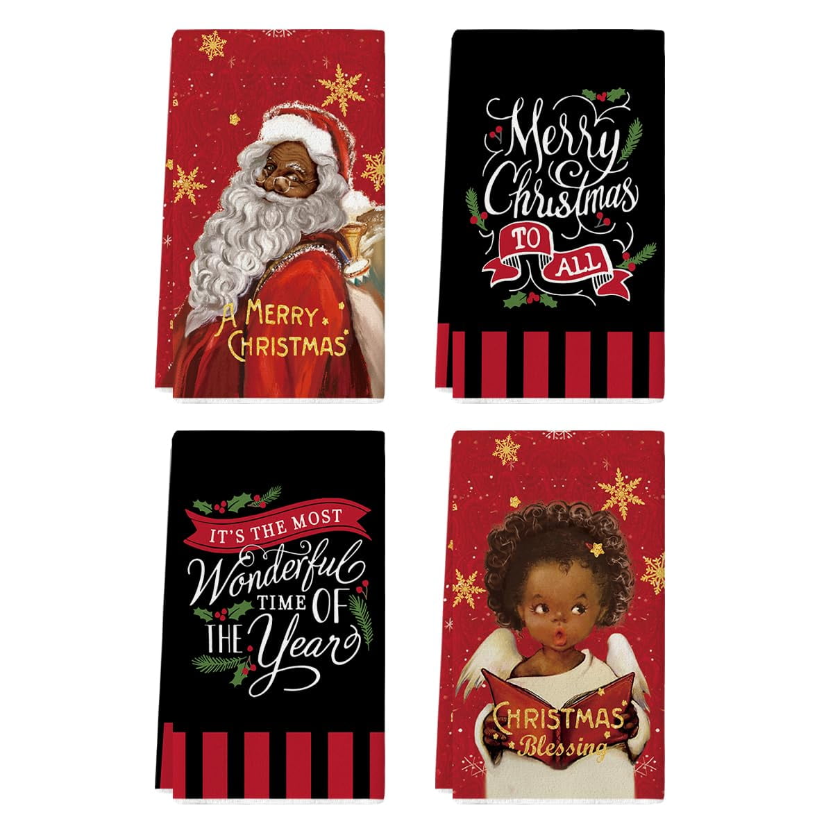 Peryiter 6 Pcs African American Winter Hand Towels Black Santa Angel  Christmas Guest Towel 18 x 26 in Soft Absorbent Xmas Dish Cloths Reusable  Holiday
