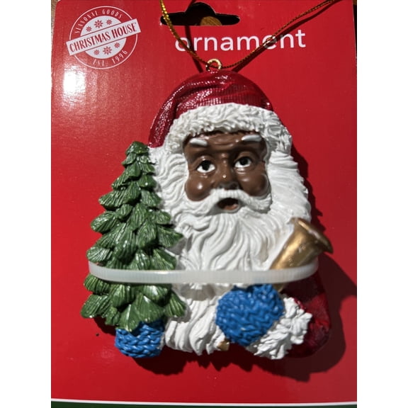 African American Black Santa Head Ornament Holiday Gift Christmas Hanging