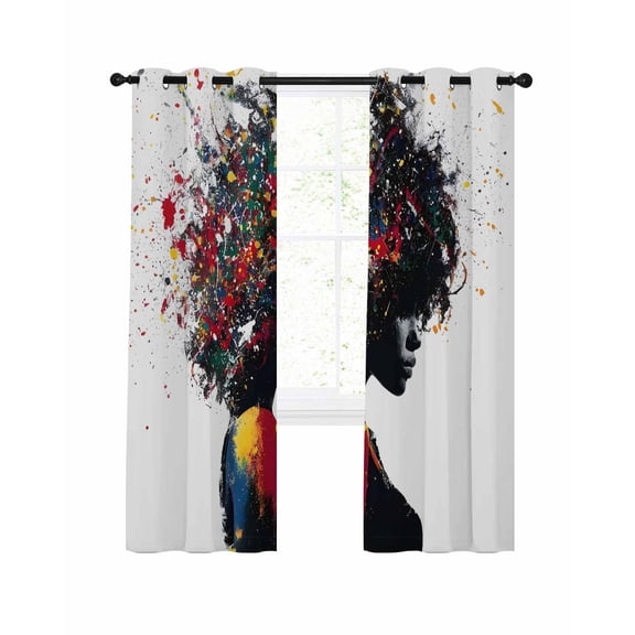 African American Blackout Curtains 2 Panels Set Colorful Sparkles Female Portrait Thermal Insulated Privacy Black Out Drapes Window Curtain for Living Room Bedroom 52 x 96 Inch