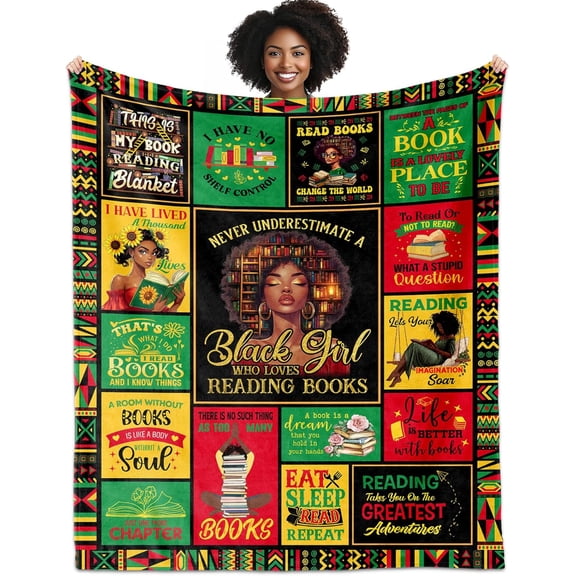 African American Book Lovers Gifts Throw Blanket 60"x50", Gifts for Book Lovers Women/Reader, Librarian/Bookish/Books Club Gift, Gift for Black Women Birthday