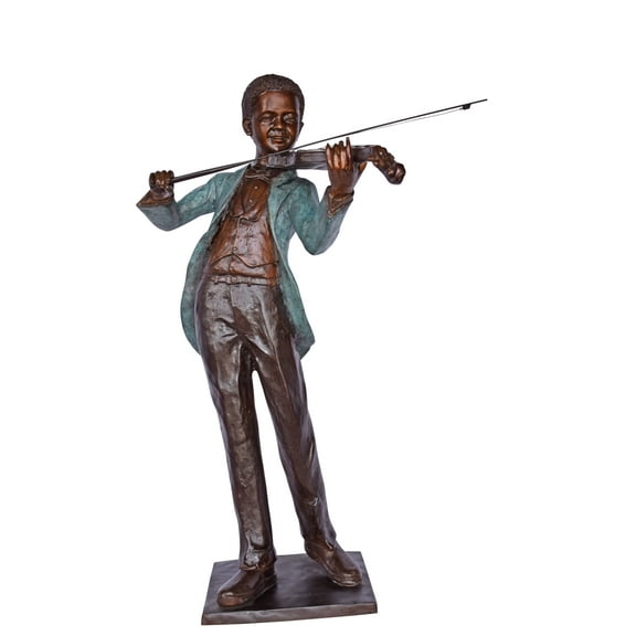 African American Boy playing violin bronze statue - Size: 31"L x 28"W x 50"H.