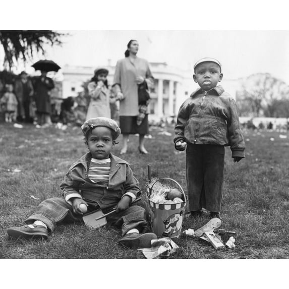 African American Boys With An Easter Basket At The Annual White House Easter Egg Roll. April 6 History