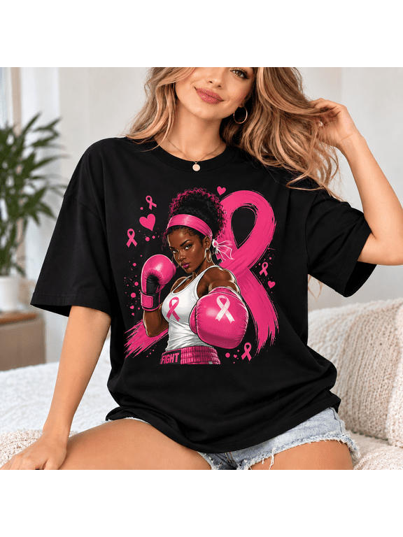 African American Breast Cancer Afro Pink Ribbon Uniex T-Shirt