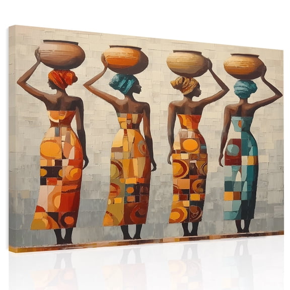 African American Canvas Print Wall Art, Black Woman Dress African Tribe Wall Decor Modern Artwork Paintings Pictures for Living Room Framed and Stretched Ready to Hang 20" x 24"