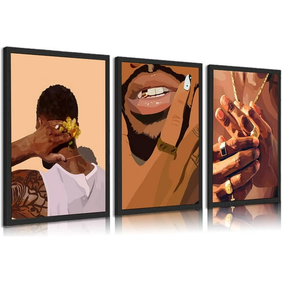 African American Canvas Wall Art Black Man Trend Wall Decor Pictures Fashion African Posters Prints for Bedroom Living Room Bathroom Office Home Decoration Prepare(Only canvas)