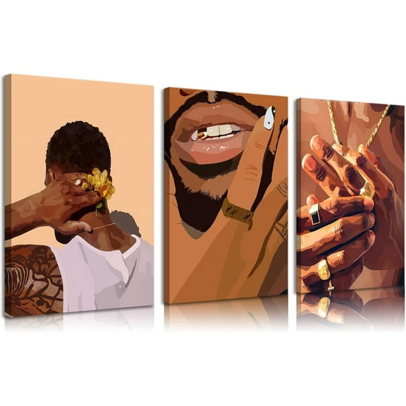 African American Canvas Wall Art Black Man Trend Wall Decor Pictures Fashion African Posters Prints for Bedroom Living Room Bathroom Office Home Decoration Prepare（Only canvas）