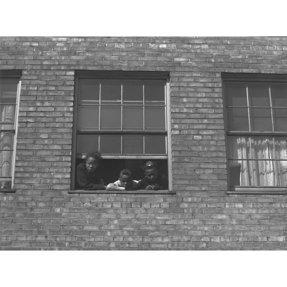 African American Children At Window Of A City Apartment Building Ca. 1950. History (24 x 18)