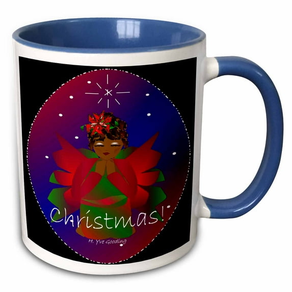 3drose, African-american Christmas Angel Baby Girl Praying with Christmas Text, 15oz Two-tone Blue Mug
