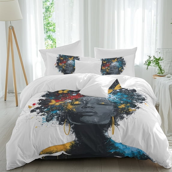African American Comforter Set Full Size, Female Portrait Butterfly ...