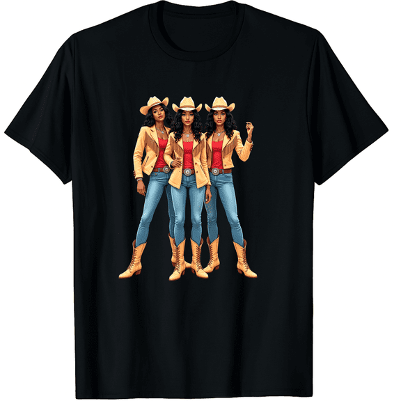 African American Cowgirl Western Country Texas Rodeo Graphic Black T-Shirt for Men and Women