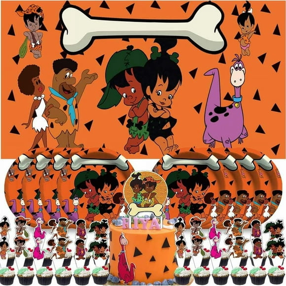African American Flintstones Party Supplies Birthday Decorations Plates Banner Cake Toppers Set Decorations Decor