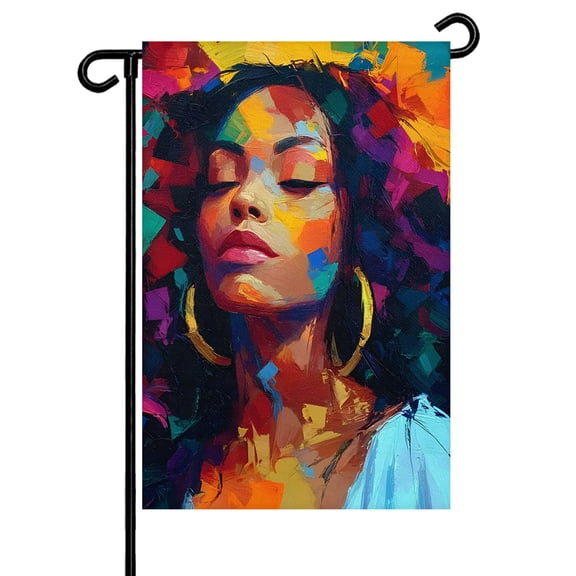 African American Garden Flag 12x18 Inch Colorful Abstract Black Woman Double Sided Small Decorative Garden Flags for Outside, Outdoor Yard Porch Lawn Decoration