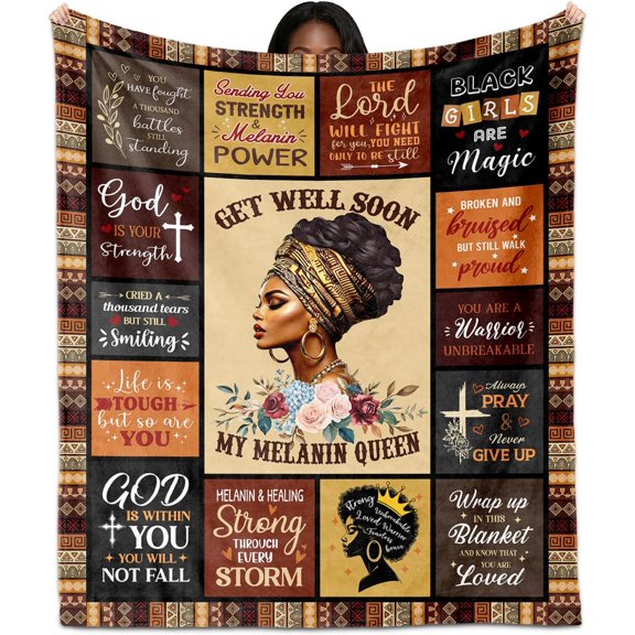 African American Get Well Throw Blanket, Soft Flannel, Inspirational Gift for Women