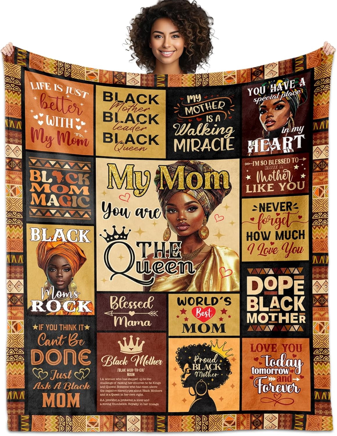 African American Gifts for Mom Blanket 60"X50", Black Mom Birthday Gifts, Afro Encouragement Inspirational Gifts Idea for Black Mama Women Mother 's Day
