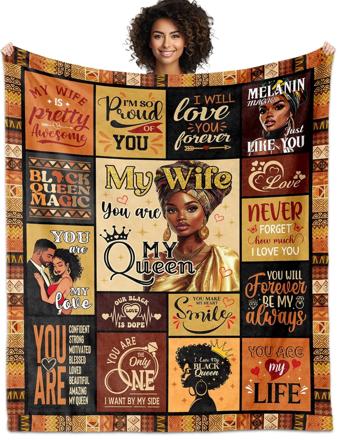 African American Gifts for Wife from Husband Blanket 60"X50", Dope Black Wife Birthday Gift Ideas, Wedding for Women, Afro Inspirational Gifts Idea for Wifey Valentines Day