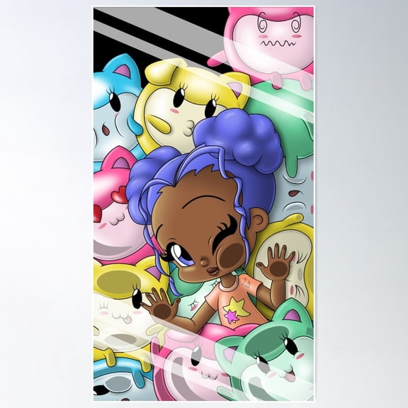 African American Girl And Cats Poster Wall Art, Modern Wall Decor For Living Room Bedroom, 8x12 UNFRAMED