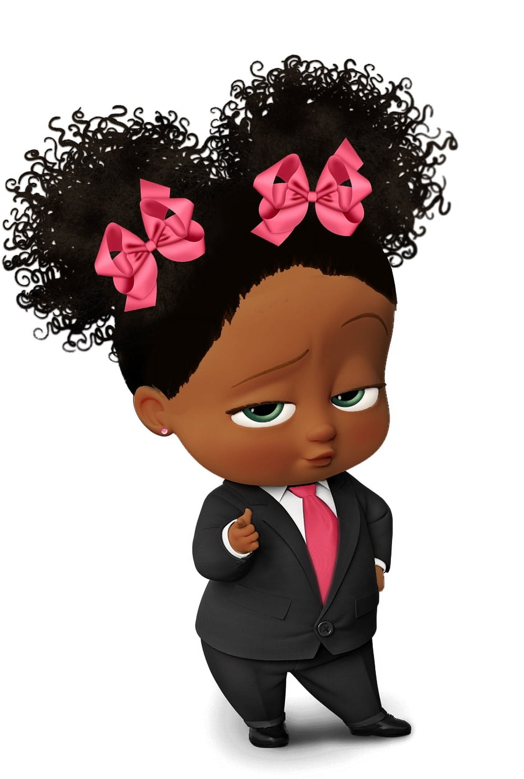 African American Girl Boss Baby Pink Bows Edible Cake Topper Image 1/4  sheet ABPID27726