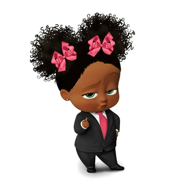 African American Girl Boss Baby Pink Bows Edible Cake Topper Image 1/4 sheet ABPID27726