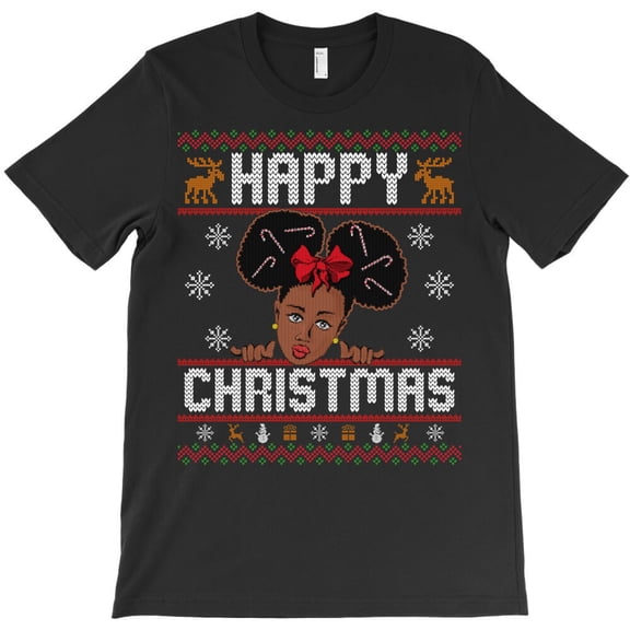 African American Girl Funny Christmas Themed Holiday Graphic Design Style G34420 Unisex T-Shirt, Up to Size 5XL