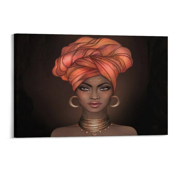 African American Girl Printing Canvas Prints Wall Art，Winter Scene Decor Wooden Framed for Living Room Bedroom Office 12×8 inch