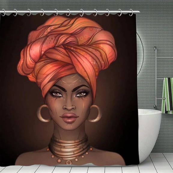 African American Girl Printing Shower Curtain，Washable Waterproof Bathroom Shower Curtain Set With Hooks,71x71 Inch