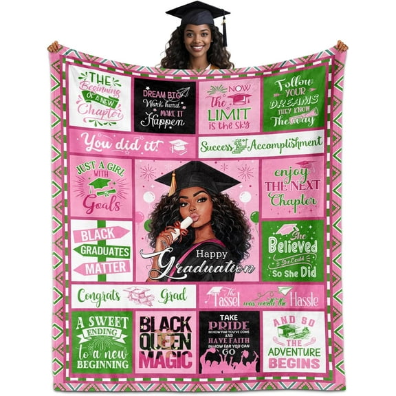 African American Graduation Gifts Blanket 60"x50", 2025 Graduation Gifts for Her, Black Girl Graduation Gifts, 2025 Graduation Gifts for Black Queen, Graduation Blanket for Black Women