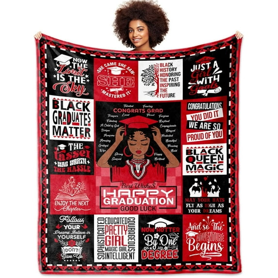 African American Graduation Gifts Throw Blanket 60" X 50", Graduation Gifts for Her, Black Girl Graduation Gifts, 2024 Graduation Gifts for Black Queen, Graduation Blanket for Black Women