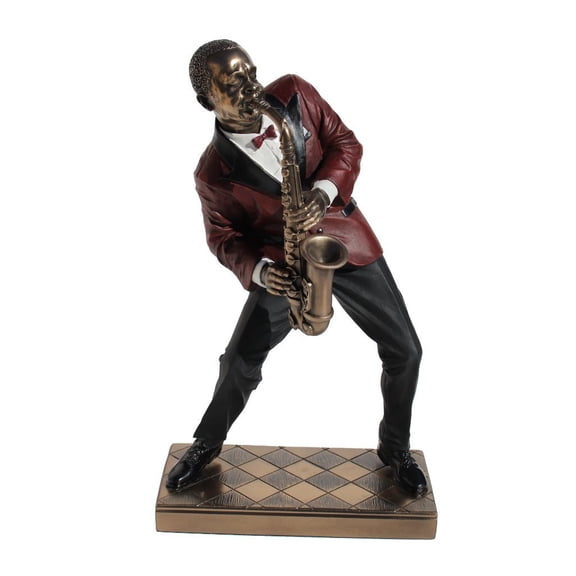 African American Jazz Band Alto Saxophone Cold Cast Bronze Statue Figurine 10 3/8 Inch Tall