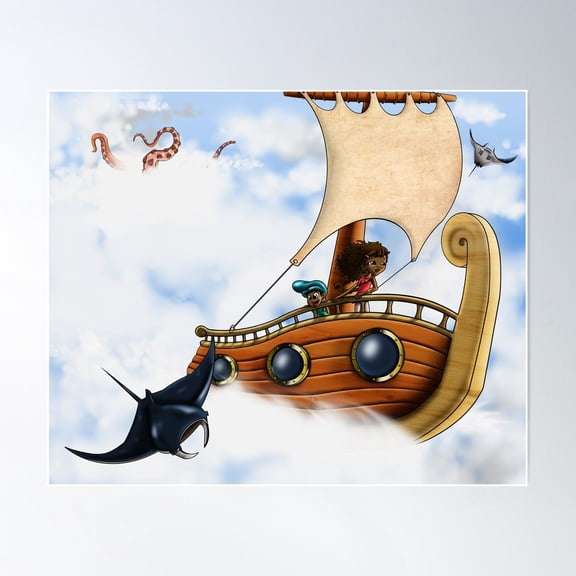 African American Kids On A Boat Poster Wall Art, Modern Wall Decor For Living Room Bedroom, 16x24 UNFRAMED