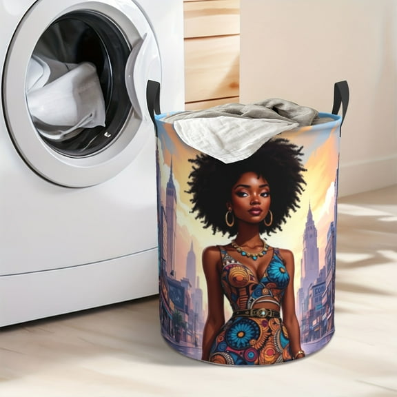 African American Laundry Basket, Sturdy Handle for Easy Storage, Thick Oxford Fabric Texture, Durable and Wear-resistant, Folding Design, Suitable for Bathrooms, Bedrooms, and Living Rooms.