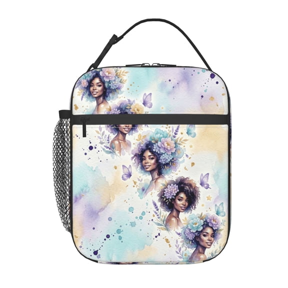 African American Lunch Bag Leakproof Insulated Case Travel Office Outdoor Routine Thermal Meal Carrier Storage Pouch Case Watercolor Case Bag