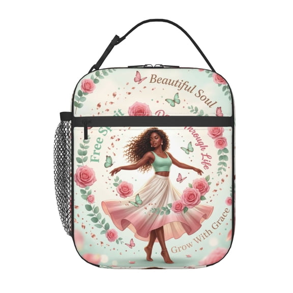 African American Lunch Bag Leakproof Reusable Insulated Lunch Box Office Travel Outdoor Commute Thermal Meal Carrier Storage Pouch Case Floral