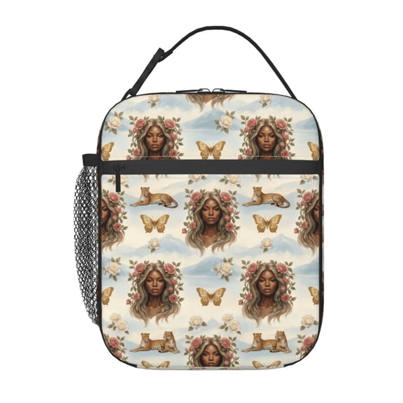 African American Meal Carrier Leakproof Thermal Reusable Insulated Lunch Box Office Travel Outdoor Business Commute Storage Pouch Case Rose Butterfly Case