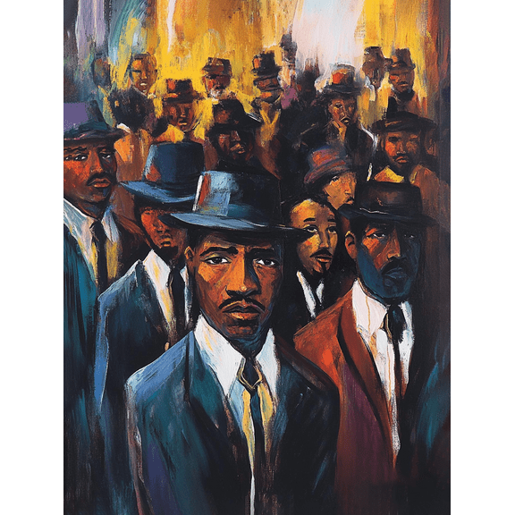 African American Men Crowd Portrait Decorative Painting/Canvas Art Suitable for Living Room Bedroom Office Dining Room Hallway Study Den Hotel and Bar Decoration.