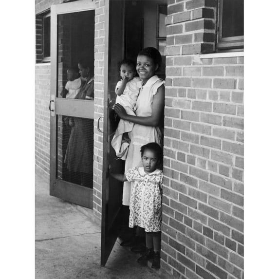 African American Mothers And Children At New Building History (18 x 24)