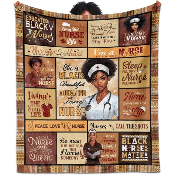 African American Nurse Gifts for Black Women Blanket 60"x50", Nurses Week Gifts, Black Nurses Appreciation Gift, Nurse Graduation Gift