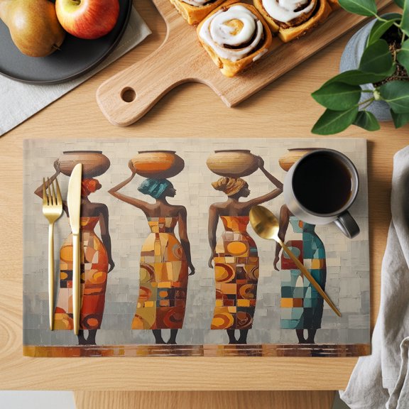 African American Placemats Set of 2, Black Woman Dress African Tribe Heat Insulated Linen Place Mats, Washable Stain-Proof Table Mats for Dining Tables Holiday Decor 13x19 Inches
