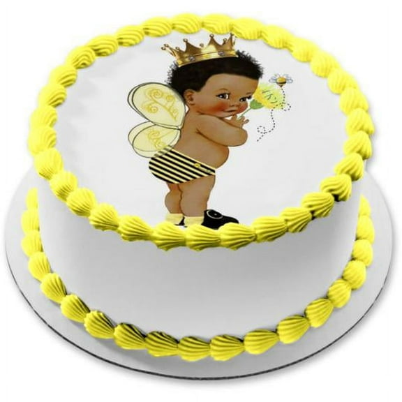 African American Prince Baby Shower King Bee Queen Bee Edible Cake Topper Image ABPID50367
