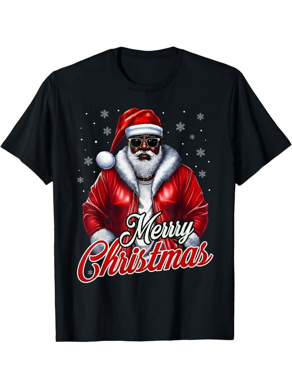 African American Santa Christmas Cool X Mas T Family Message T-Shirt